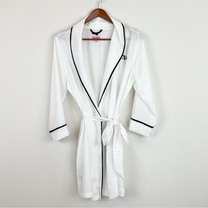 Kate Spade Womens Mrs Charmeuse Short Robe Size XS/S White Black Bridal Wedding